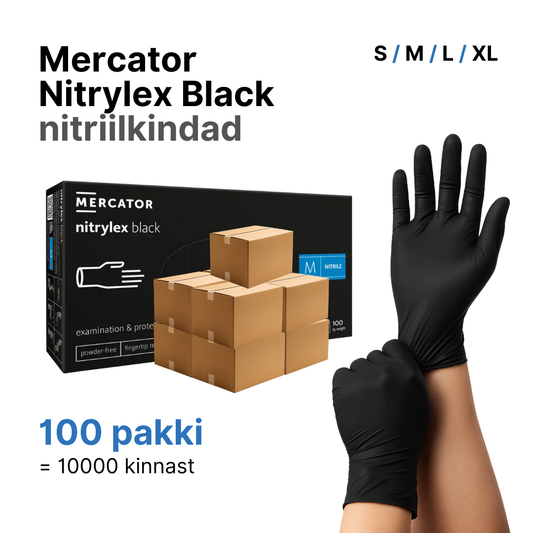 Nitriilkindad Mercator Nitrylex musta värvi = 100 pakki (10000 kinnast)