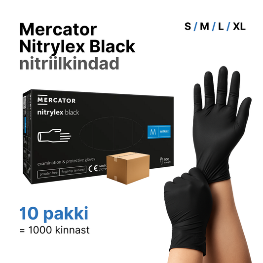 Nitriilkindad Mercator Nitrylex musta värvi = 10 pakki (1000 kinnast)