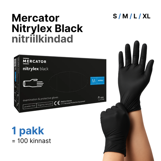Nitriilkindad Mercator Nitrylex musta värvi = 1 pakk (100 kinnast)
