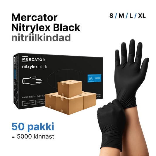 Nitriilkindad Mercator Nitrylex musta värvi = 50 pakki (5000 kinnast)